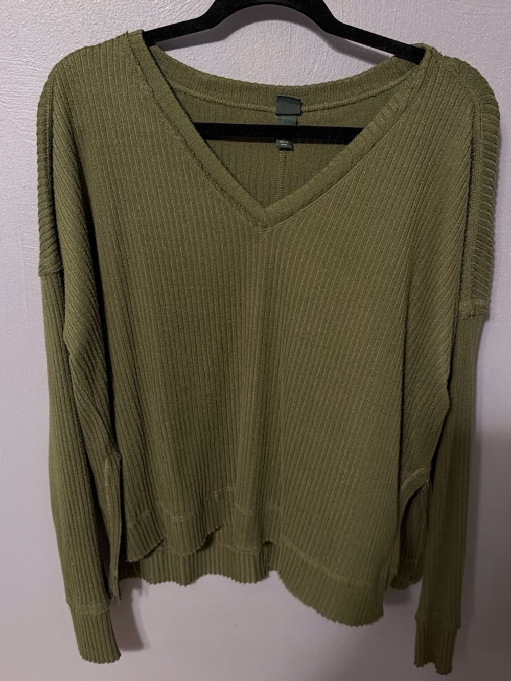 wild fable Olive Green Ribbed V‑Neck Long Sleeve Top